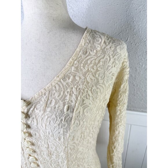 Vtg 90s Lace Romantic Dress Sz L Button Front Tie Back Victorian Fairy Whimsical - Picture 4 of 16